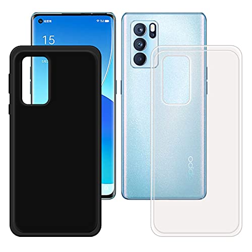 FZZSZS Slim Thin Black and Transparent Case for Oppo Reno 6 Pro 5G, Soft Protective Phone Cover with Flexible TPU Protection Bumper Shell for Oppo Reno 6 Pro 5G (6.55")