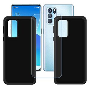 yzkjsz case for oppo reno 6 pro 5g cover + screen protector tempered glass protective film - [2 pack] soft gel black tpu silicone protection case for oppo reno 6 pro 5g (6.55")