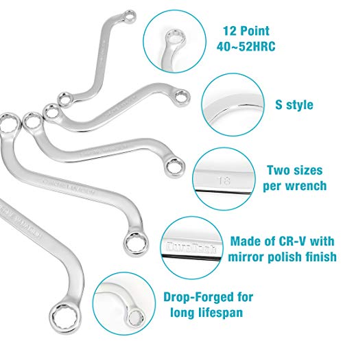 DURATECH S-Style Box Wrench Set, Metric, 5-Piece, 10mm to 19mm, 12 Point, CR-V Steel, with EVA Foam Tool Organizer