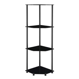 convenience concepts designs2go classic 4-tier corner shelf, black glass