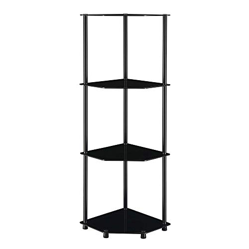 Convenience Concepts Designs2Go Classic 4-Tier Corner Shelf, Black Glass