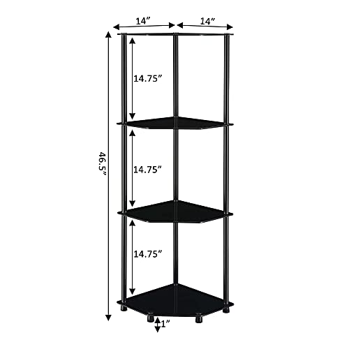 Convenience Concepts Designs2Go Classic 4-Tier Corner Shelf, Black Glass