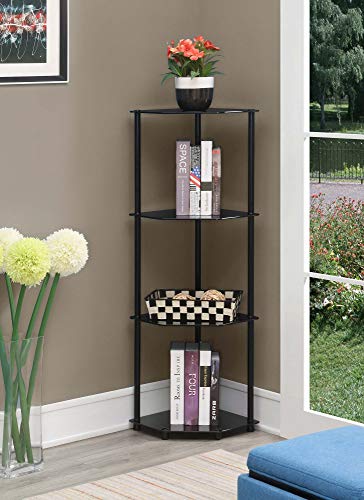 Convenience Concepts Designs2Go Classic 4-Tier Corner Shelf, Black Glass