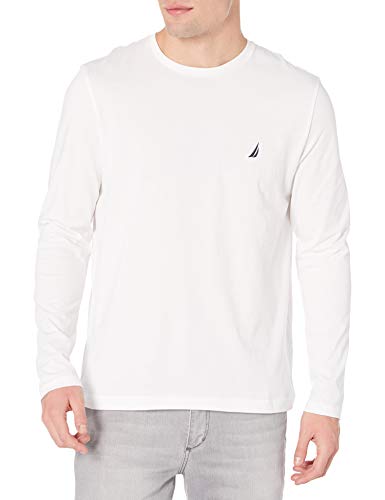 Nautica Men's J-Class Logo Long Sleeve T-Shirt, Bright White, Medium