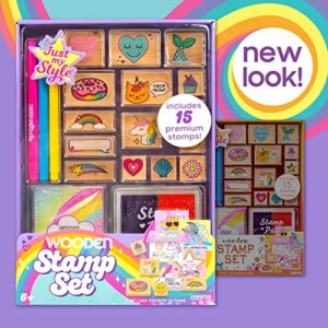 Just My Style Wood Stamp Set by Horizon Group USA, 15 Wooden Stamps, Scrapbooking Sheets, Colorful Markers, Stationery Set, 2-Tone Stamp Pad