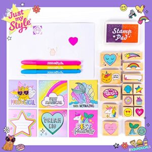 Just My Style Wood Stamp Set by Horizon Group USA, 15 Wooden Stamps, Scrapbooking Sheets, Colorful Markers, Stationery Set, 2-Tone Stamp Pad