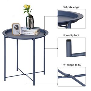 VECELO Modern End Side Tables,Round Metal Foldable Tray,Stable Snack Nightstand for Outdoors,Small Space,Living Room and Balcony, Blue, 18.5 in x 18.5 in x 19.7 in