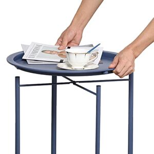 VECELO Modern End Side Tables,Round Metal Foldable Tray,Stable Snack Nightstand for Outdoors,Small Space,Living Room and Balcony, Blue, 18.5 in x 18.5 in x 19.7 in