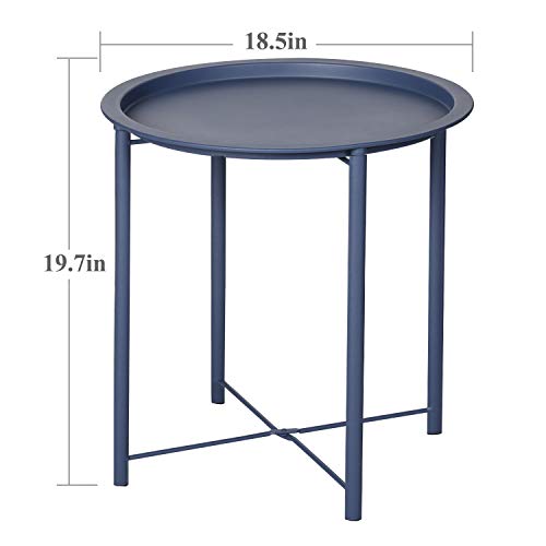 VECELO Modern End Side Tables,Round Metal Foldable Tray,Stable Snack Nightstand for Outdoors,Small Space,Living Room and Balcony, Blue, 18.5 in x 18.5 in x 19.7 in