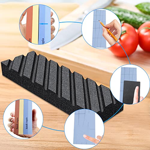 Complete Knife Sharpening Stone Set – Dual Grit Whetstone 400/1000 3000/8000 Premium Whetstone Knife Sharpener with Leather Strop, Flattening Stone, Bamboo Base, 3 Non-slip Rubber Bases & Angle Guide