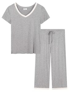 joyaria womens summer cooling pajamas/pjs short sleeve capri bamboo pjs ultra soft lightweight sleepwears set petite (light gray, small)