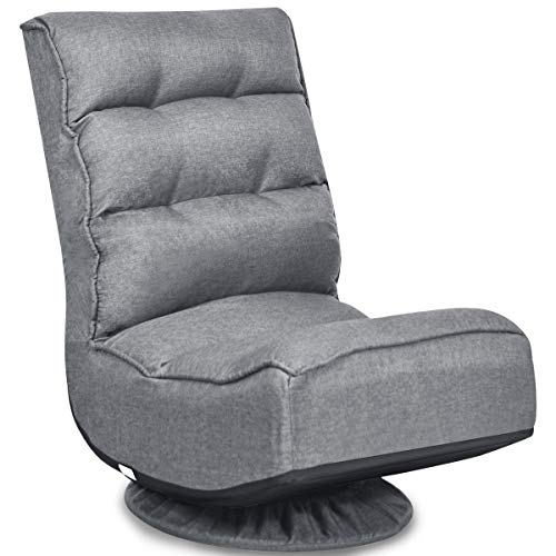 Giantex 360 Degree Swivel Floor Chair, Folding Floor Gaming Chair with 6 Positions Adjustable, Lazy Sofa Lounge Chair w/Tufted Back Support, Video Gaming Chair for Reading TV Watching (Gray)