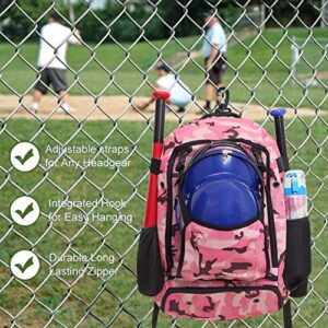 ZOEA Baseball Bat Bag Backpack, T-Ball & Softball Equipment & Gear for Youth and Adults, Large Capacity Holds 4 Bats, Helmet, Gloves, Cleats,Shoes Compartment & Helmet Holder (Camouflage Red)