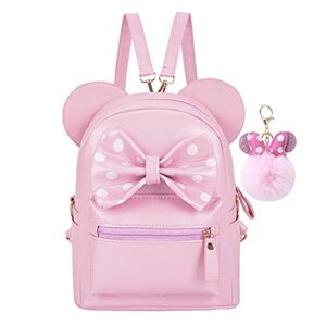 sunwel fashion girls mini backpack purse mouse ear polka-dot sequin bow convertible backpack to crossbody bag for women (pink polkadot bow, w8.7 x h10)