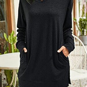 XUERRY Womens Casual V-NECK Long Sleeves Pocket Solid Color Sweatshirt Tunics Blouse Tops (X9009Black,L)