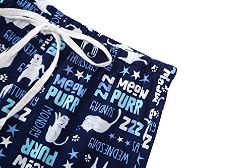 CHUNG Women Short Sleeve Shirt Pajamas Set with Shorts Bottom Pants Cotton V-neck Cute Pjs Sleepwear Lounge Wear Plus Size Summer (Medium, Blue Cat)