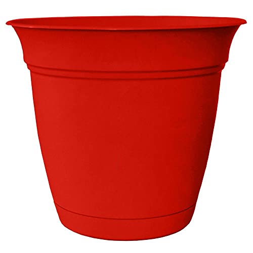 The HC Companies 6 Inch Eclipse Round Planter with Saucer - Indoor Outdoor Plant Pot for Flowers, Vegetables, and Herbs, Strawberry Red