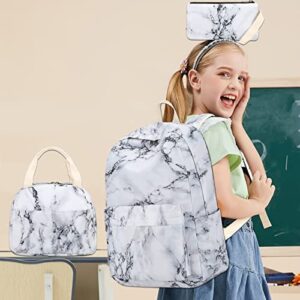 Bluboon Teen Girls School Backpack Kids Bookbag Set with Lunch Box Pencil Case Travel Laptop Backpack Casual Daypacks (Marble 1)