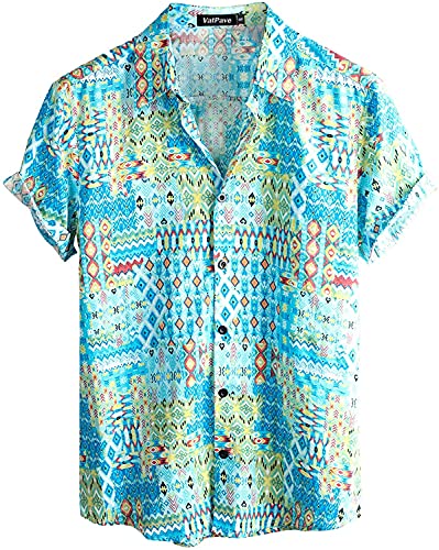 VATPAVE Mens Casual Hawaiian Shirts Short Sleeve Button Down Beach Shirts Tropical Floral Shirts X-Large Sky Blue