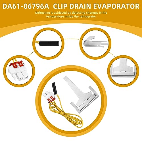 DA61-06796A Clip Drain Evaporator for Sam-sung Refrigerator Defrost Drain Clip AP5579885,with Defrost Temp Sensor DA32-0006W,Refrigerator Defrost Sensor DA32-00006S