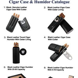 AMANCY Manly Black Brown Crocodile Pattern Leather Travel Cedar Wood Lined 4 Cigar Humidor Case, Included Cigar Cutter and Lighter Set