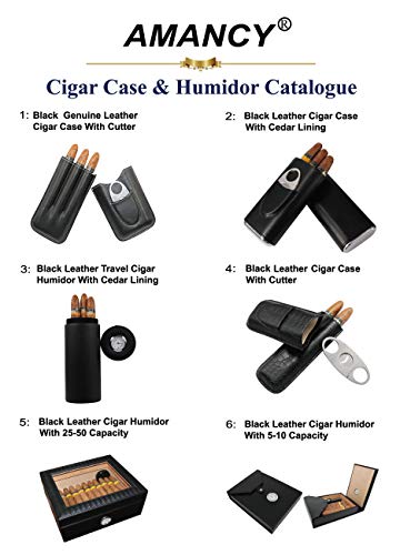 AMANCY Manly Black Brown Crocodile Pattern Leather Travel Cedar Wood Lined 4 Cigar Humidor Case, Included Cigar Cutter and Lighter Set