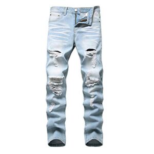 Liuhond Men's Ripped Distressed Destroyed Straight Fit Washed Denim Jeans Pants(3330Blue, 34)