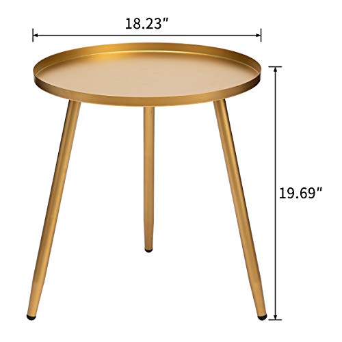 HollyHOME Accent Small Round End Table, Modern Metal Waterproof Outdoor&Indoor Side Table for Small Spaces, Contemporary Nightstand/Sofa Coffee Table, (H) 19.69" x (D) 18.11", Gold