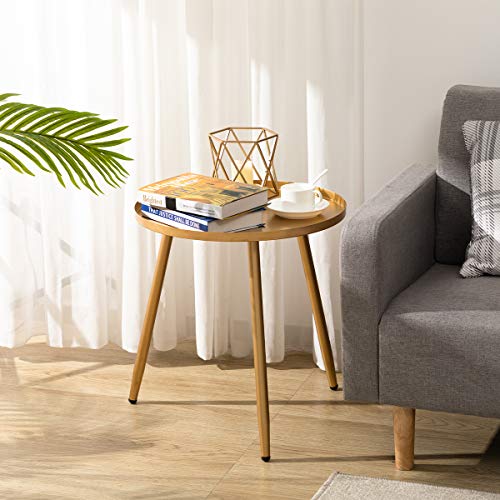 HollyHOME Accent Small Round End Table, Modern Metal Waterproof Outdoor&Indoor Side Table for Small Spaces, Contemporary Nightstand/Sofa Coffee Table, (H) 19.69" x (D) 18.11", Gold