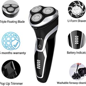 MAX-T Men Electric Razor, Rechargeable Wet & Dry Rotary Electric Shaver for Men (Black)