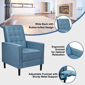 Giantex Push Back Recliner Chair, Modern Fabric Recliner w/Button-Tufted Back, Accent Arm Chair for Living Room, Bedroom, Home Office (Blue)