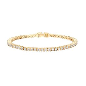 pavoi 14k gold plated cubic zirconia classic tennis bracelet | yellow gold bracelets for women | 6.5 inches