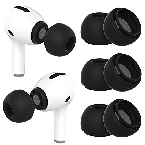 [3 Pairs] Ear Tips for Airpods Pro Replacement Silicone Ear Buds with Noise Reduction Hole (Fit in Charging Case) Small | Medium | Large - Black