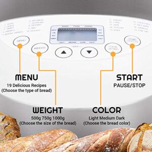 Sybo BM8501 Pro Bread Machine, 2 LB 19-in-1 Programmable XL Bread Maker Nonstick Pan & Digital Touch Panel, 3 Loaf Sizes 3 Crust Colors, Reserve & Keep Warm Set