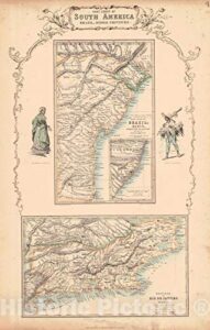 historic map - 1850 east coast of south america, brazil, middle provinces - vintage wall art - 44in x 69in