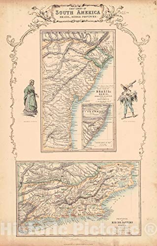 Historic Map - 1850 East Coast of South America, Brazil, Middle Provinces - Vintage Wall Art - 44in x 69in