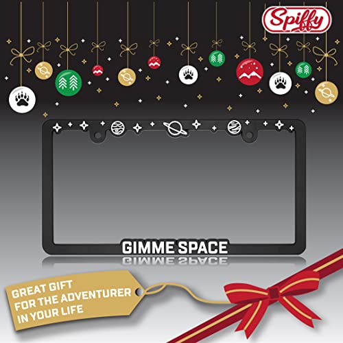 Spiffy Space License Plate Frame Holder Bracket Gimme Space with Planets and Stars for All US/CAN Vehicles | Made in The USA | Cute Star Themed Frames | Cool Raised Galaxy | Slim and Lightweight