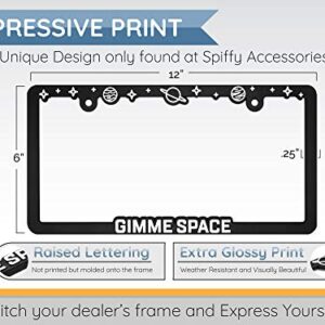 Spiffy Space License Plate Frame Holder Bracket Gimme Space with Planets and Stars for All US/CAN Vehicles | Made in The USA | Cute Star Themed Frames | Cool Raised Galaxy | Slim and Lightweight