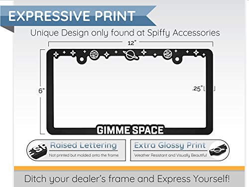 Spiffy Space License Plate Frame Holder Bracket Gimme Space with Planets and Stars for All US/CAN Vehicles | Made in The USA | Cute Star Themed Frames | Cool Raised Galaxy | Slim and Lightweight