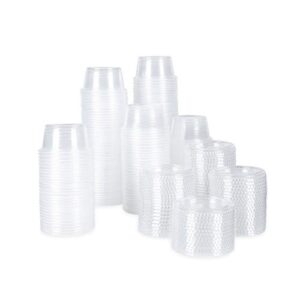 Fuling Disposable Plastic Portion Cups With Lids, Souffle Cups, Jello Shot Cups, Meal Prep Containers [200 Sets - 2 oz.]