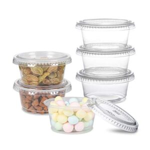 Fuling Disposable Plastic Portion Cups With Lids, Souffle Cups, Jello Shot Cups, Meal Prep Containers [200 Sets - 2 oz.]