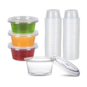 Fuling Disposable Plastic Portion Cups With Lids, Souffle Cups, Jello Shot Cups, Meal Prep Containers [200 Sets - 2 oz.]