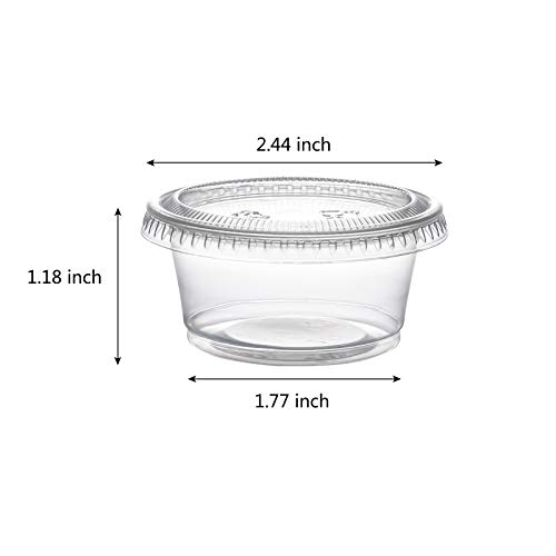 Fuling Disposable Plastic Portion Cups With Lids, Souffle Cups, Jello Shot Cups, Meal Prep Containers [200 Sets - 2 oz.]