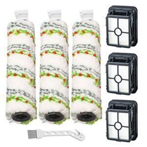 lemige 3 pack multi-surface pet brush rolls 2788 and 3 pack vacuum filters 1866 for bissell crosswave max 2554 2590 2593 2596 for hydrosteam 35151 3515 35152 3513 3518 vacuums, part 1618641 & 1608684
