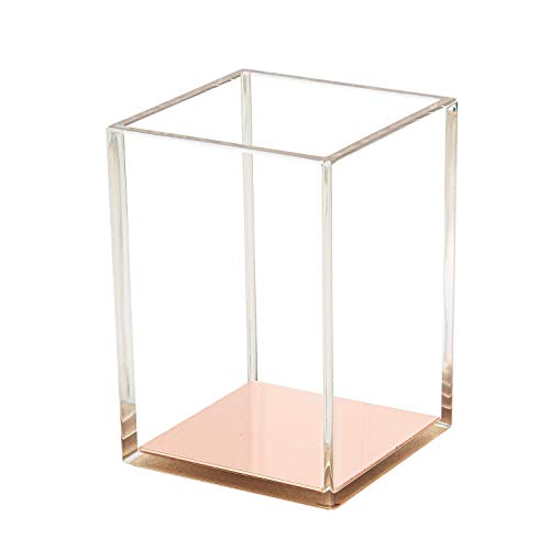 LepoHome Acrylic Pen Pencil Holder Cup/Desktop Stationery Makeup Brush Storage Organizer Caddy Box for Desk Table, Office School Supplies, Home Bedroom - Rose Gold Bottom