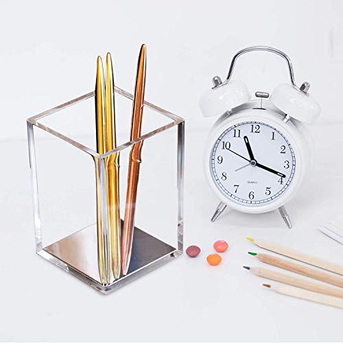 LepoHome Acrylic Pen Pencil Holder Cup/Desktop Stationery Makeup Brush Storage Organizer Caddy Box for Desk Table, Office School Supplies, Home Bedroom - Rose Gold Bottom