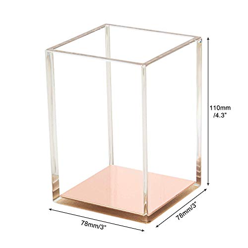 LepoHome Acrylic Pen Pencil Holder Cup/Desktop Stationery Makeup Brush Storage Organizer Caddy Box for Desk Table, Office School Supplies, Home Bedroom - Rose Gold Bottom