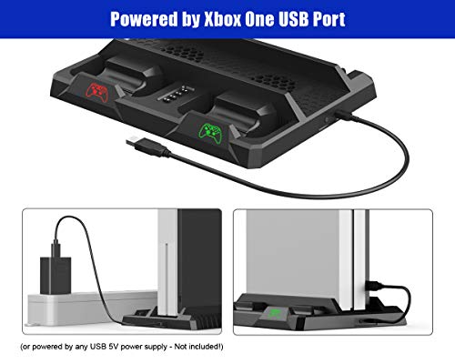 ElecGear Xbox One Vertical Charging Stand with Cooling Fan, 2X 1200mAh Rechargeable Battery Pack for Controller, Games Storage Bracket, Dual Charger Dock for Xbox One, One S, One X and Elite