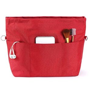 vancore purse bag organizer insert with 13 pockets, handbag and tote bag inside shaper with zipper (red, xxsmall)
