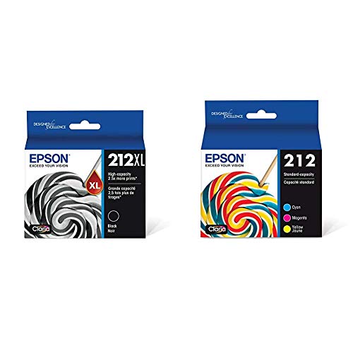 Epson T212XL120 Expression Home XP-4100 4105 Workforce WF-2830 2850 212XL Ink Cartridge (Black) in Retail Packaging & T212 Claria Standard Capacity Cartridge Ink - Color Combo Pack